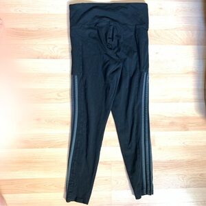 adidas Black Cropped Leggings with Gray Stripes Women’s Medium